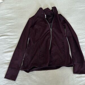 Maroon zip up athletic jacket with thumb holes